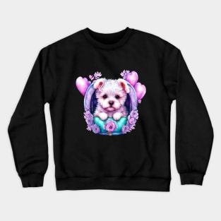 Adorable Small White Dog with Hearts Crewneck Sweatshirt